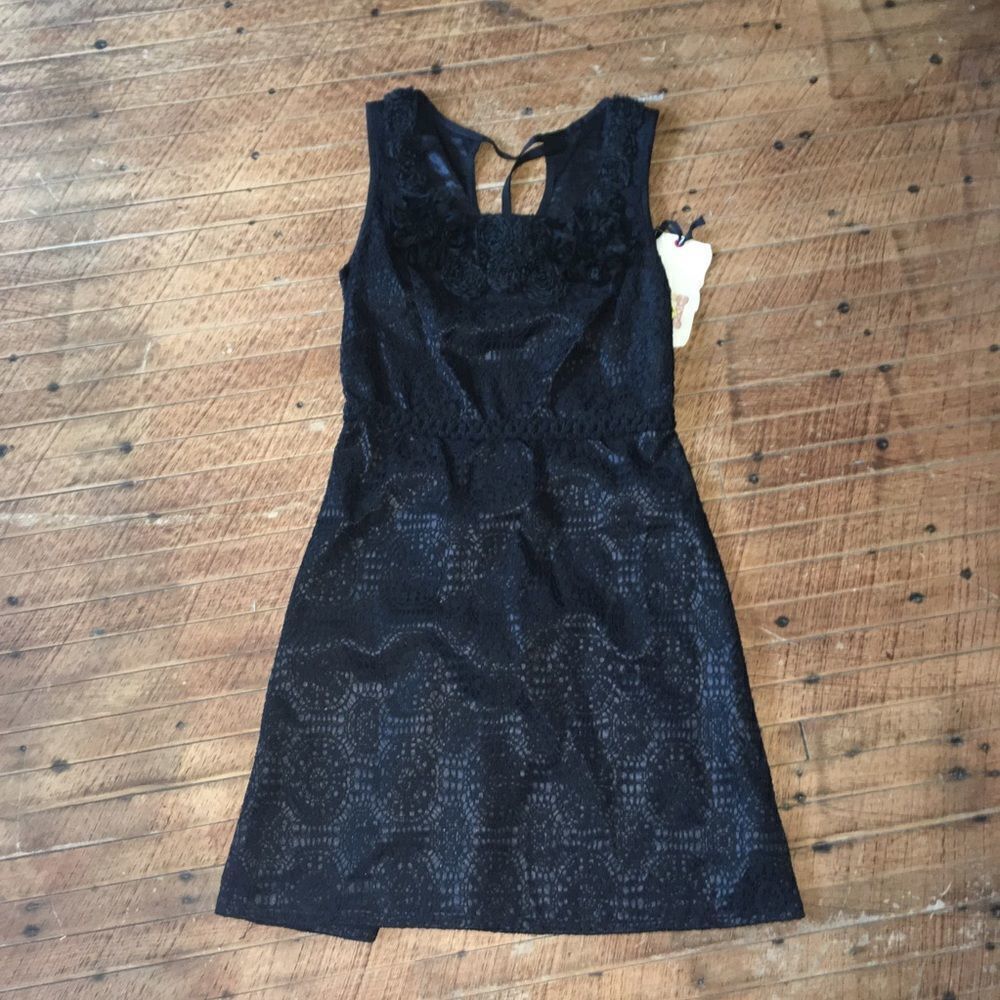 Chelsea and Violet black semi sheer rose detail NWT dress